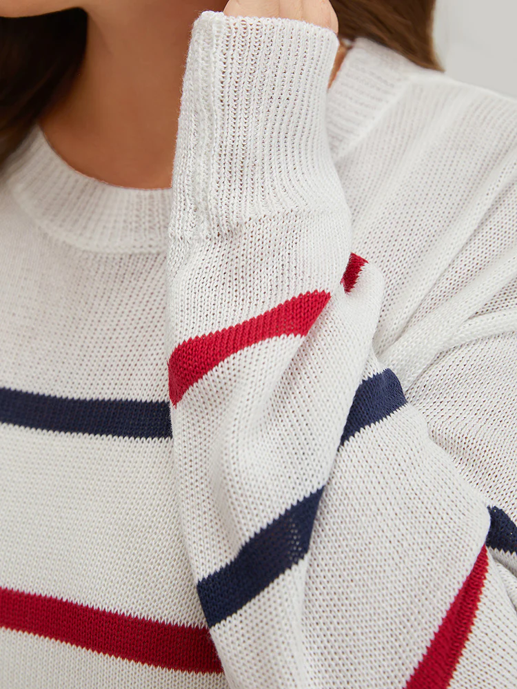 Striped Contrast Drop Shoulder Pullover - Image 8