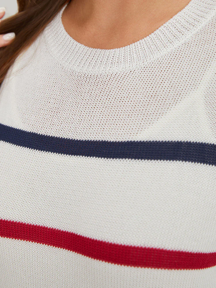 Striped Contrast Drop Shoulder Pullover - Image 9