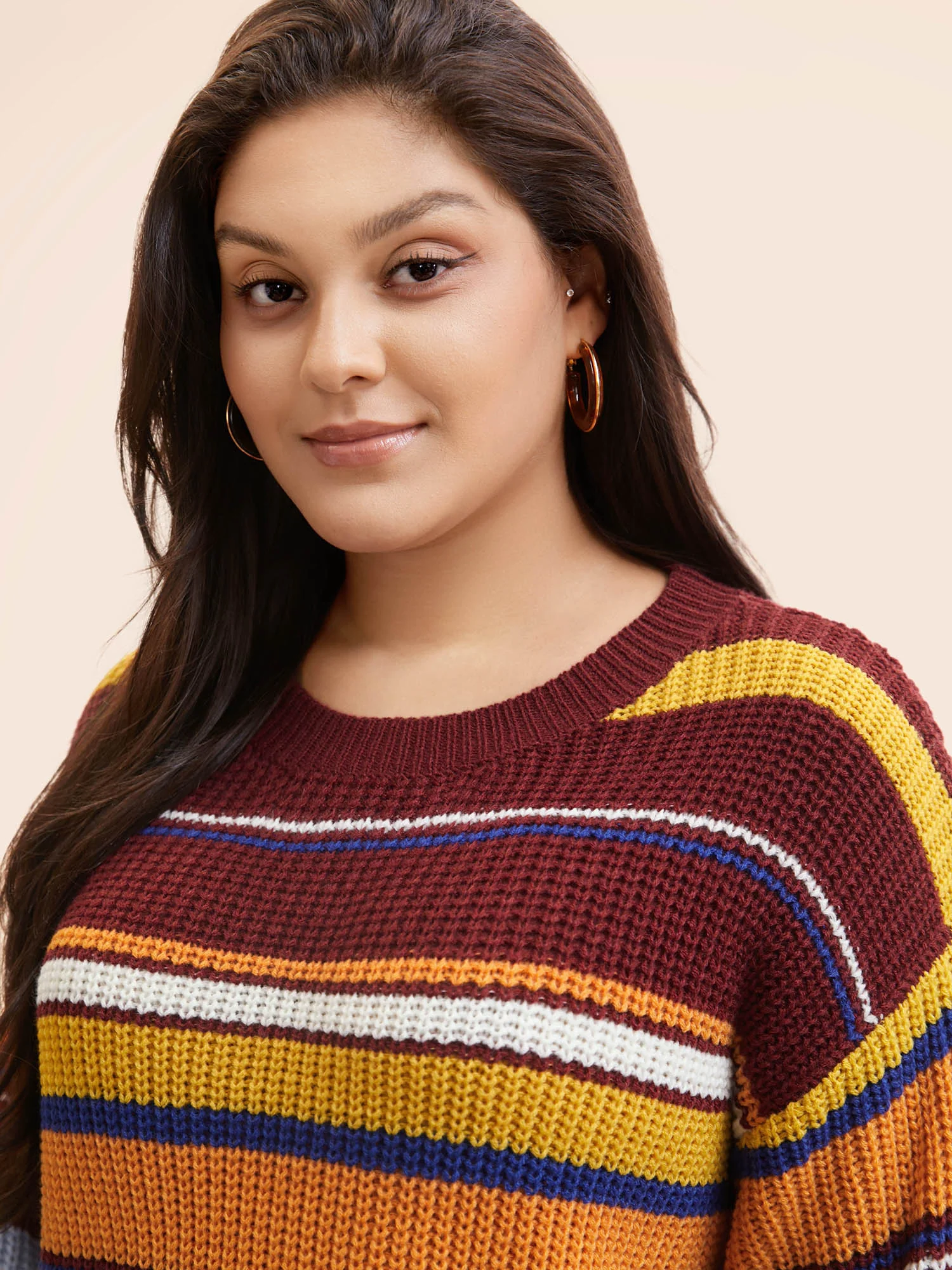 Striped Contrast Drop Shoulder Sleeve Pullover - Image 4