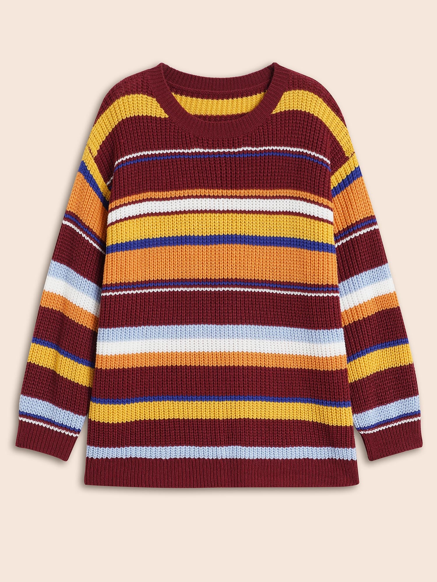 Striped Contrast Drop Shoulder Sleeve Pullover - Image 7