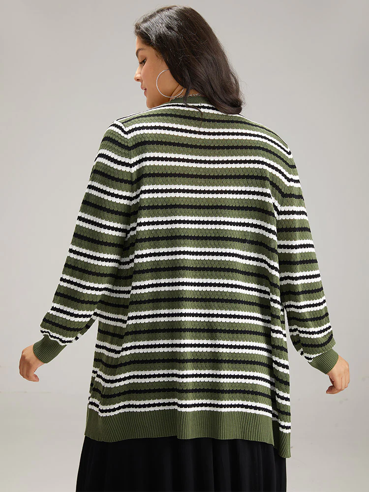 Striped Contrast Elastic Cuffs Button Through Cardigan - Image 2