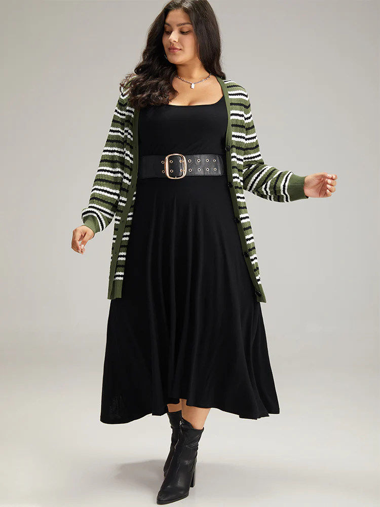 Striped Contrast Elastic Cuffs Button Through Cardigan - Image 5