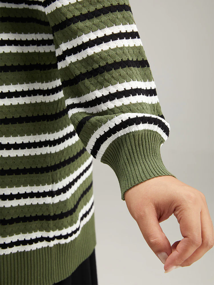 Striped Contrast Elastic Cuffs Button Through Cardigan - Image 6