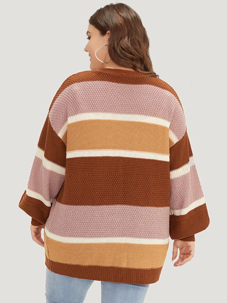 Striped Contrast Elastic Cuffs Cardigan - Image 2
