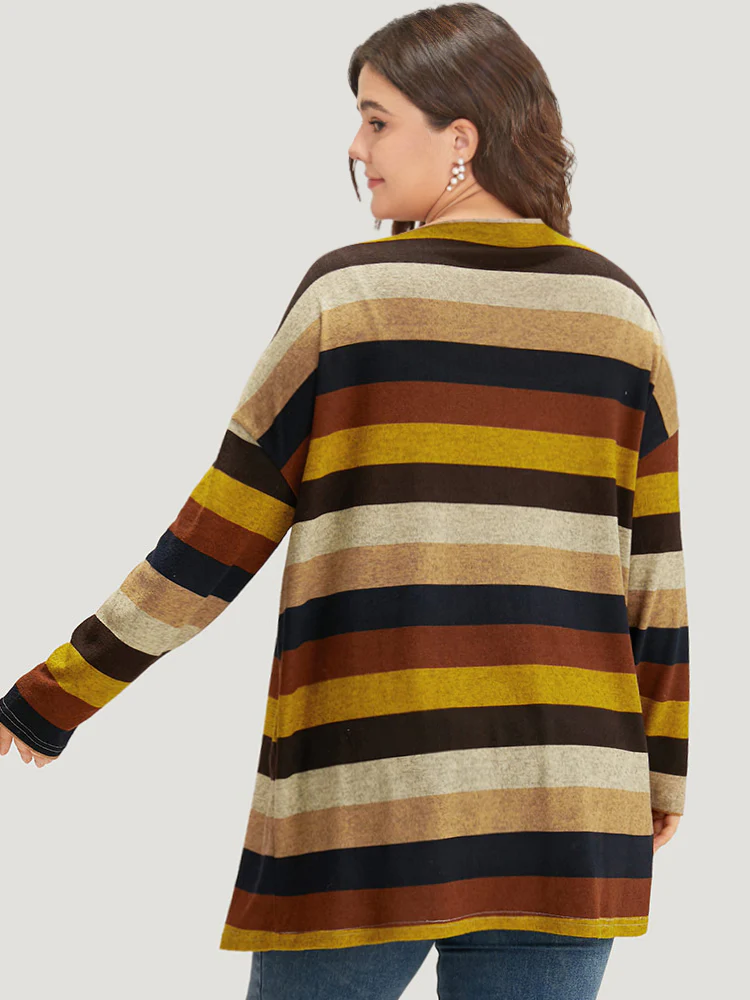 Striped Contrast Open Front Kimono - Image 2