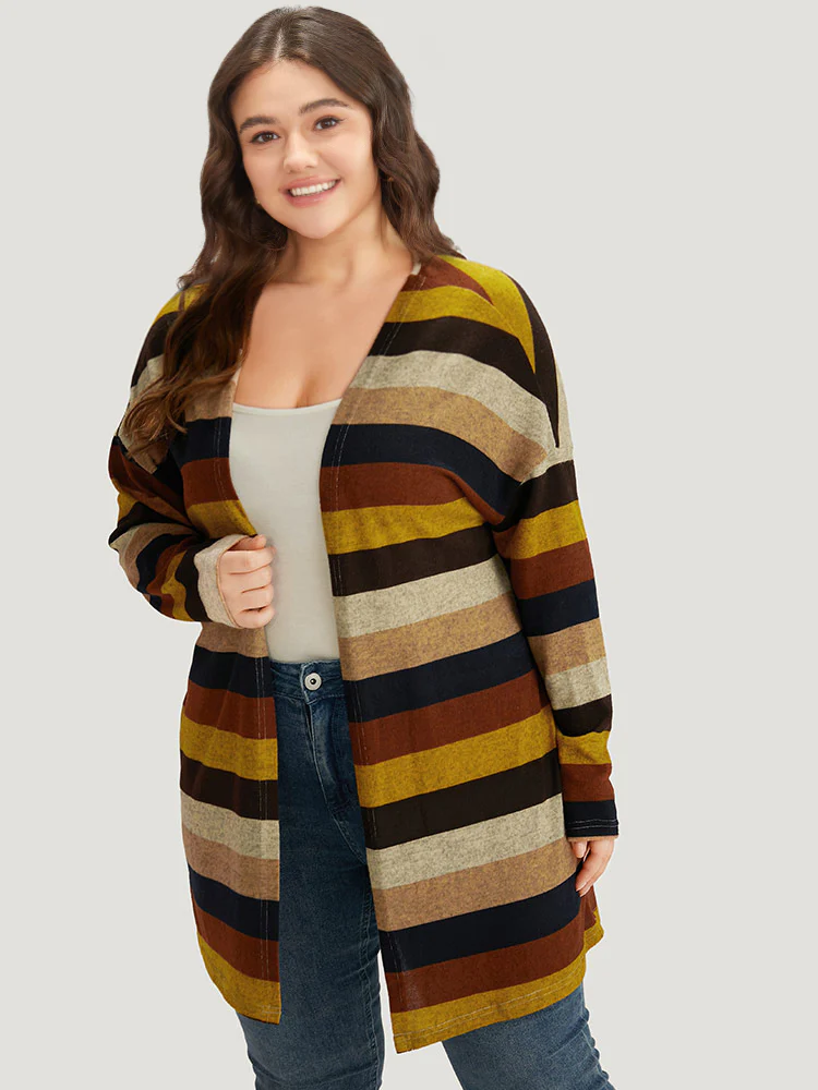 Striped Contrast Open Front Kimono - Image 5