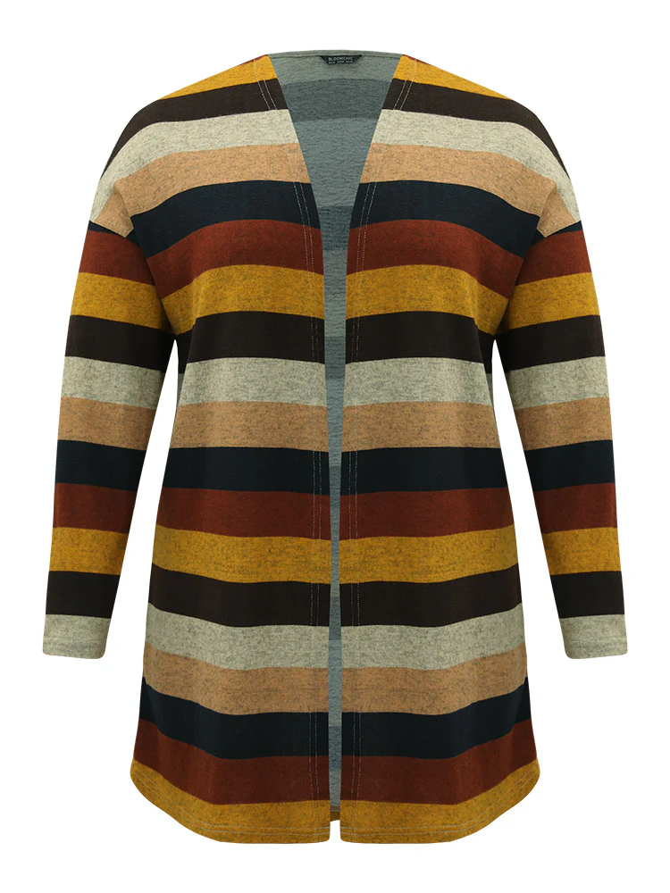 Striped Contrast Open Front Kimono - Image 9