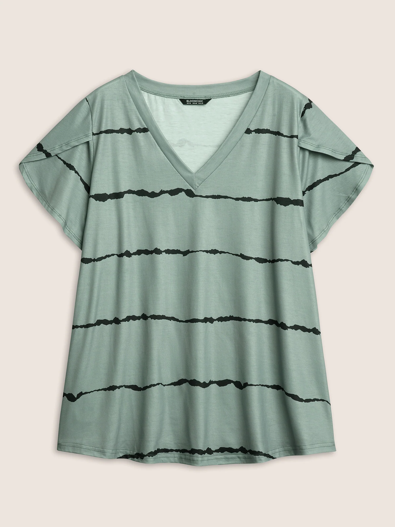 Striped Contrast Petal Sleeve T-shirt - Image 12
