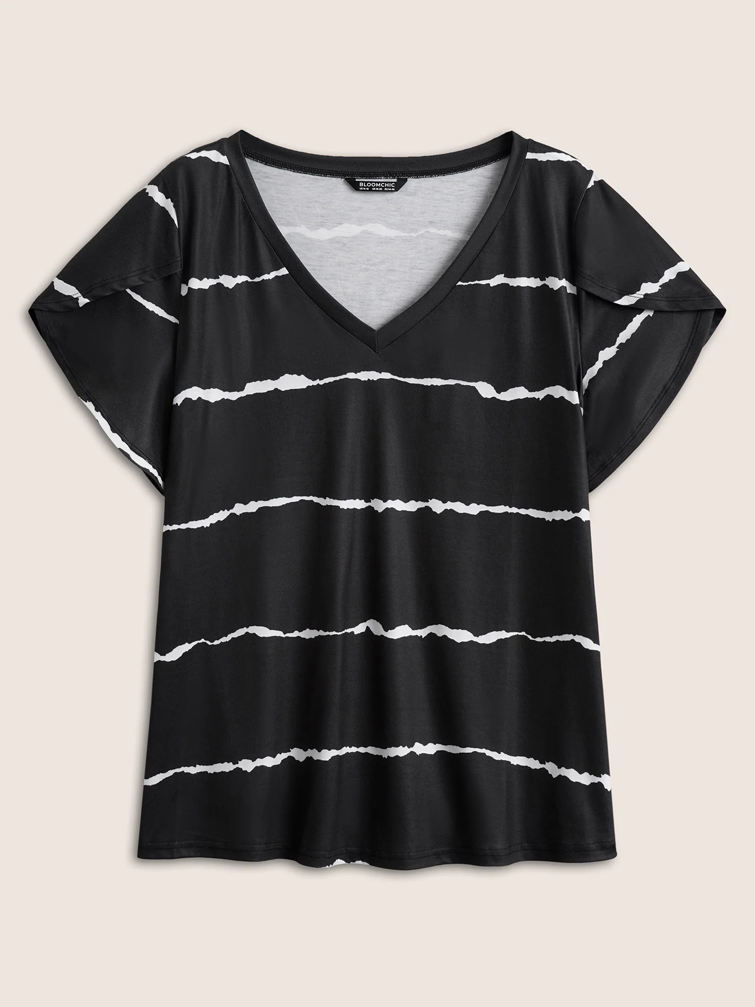 Striped Contrast Petal Sleeve T-shirt - Image 6