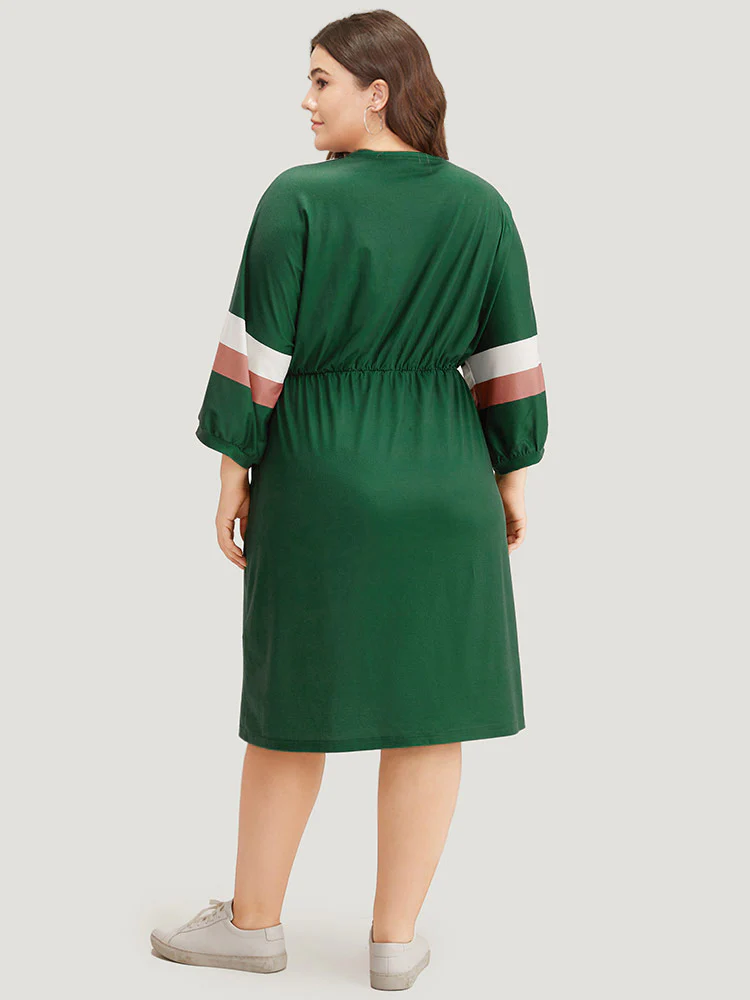 Striped Contrast Pocket Bowknot Patchwork Dress - Image 2