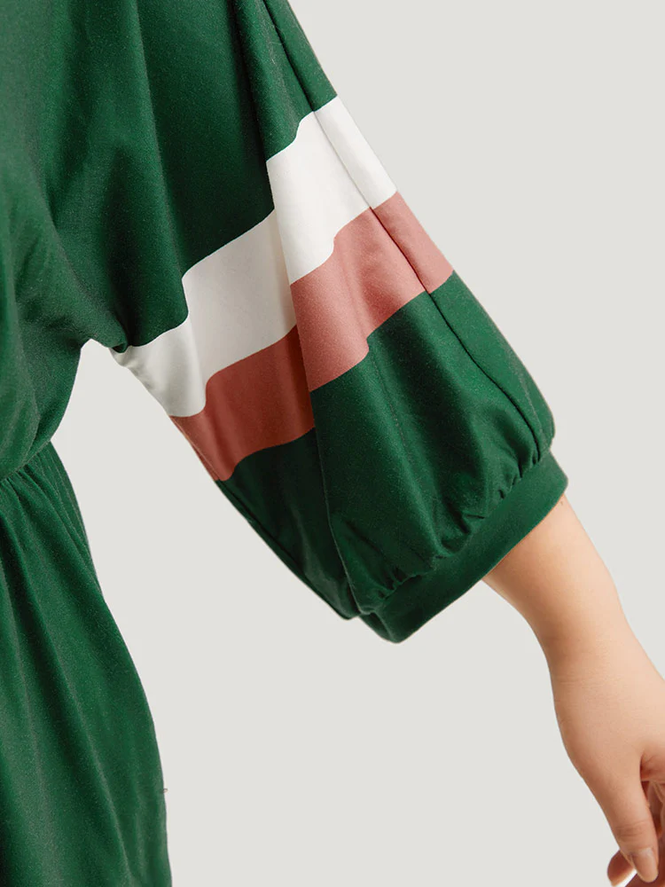 Striped Contrast Pocket Bowknot Patchwork Dress - Image 6