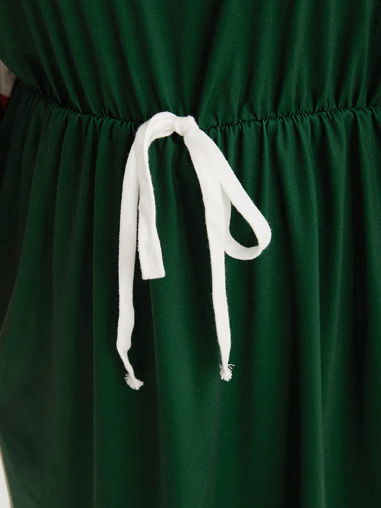 Striped Contrast Pocket Bowknot Patchwork Dress - Image 7
