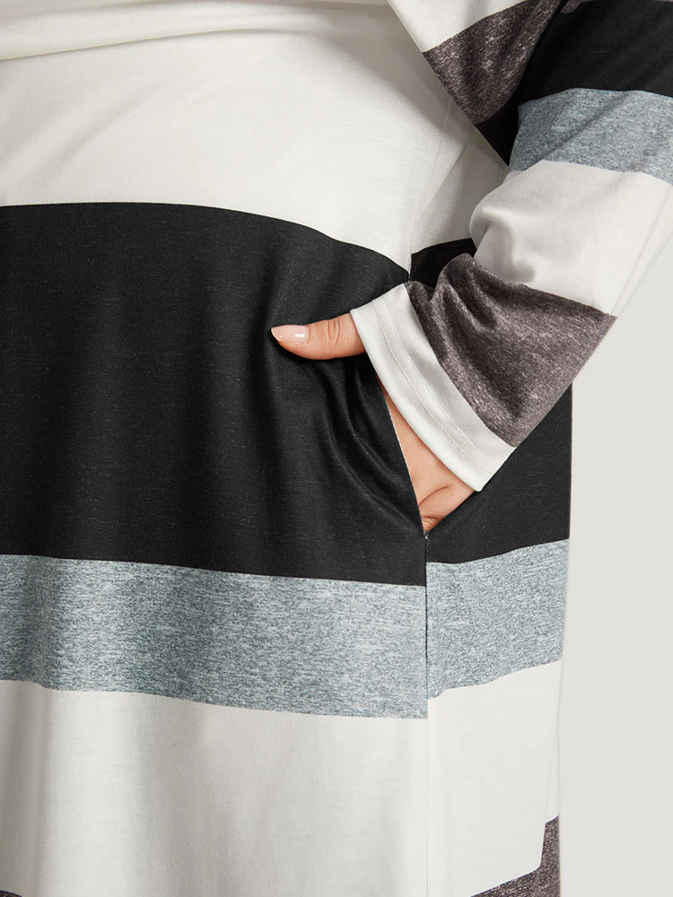 Striped Contrast Pocket Open Front Kimono - Image 12