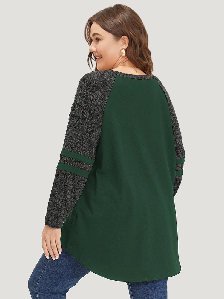 Striped Contrast Pocket Raglan Sleeve High Low Hem Sweatshirt - Image 13