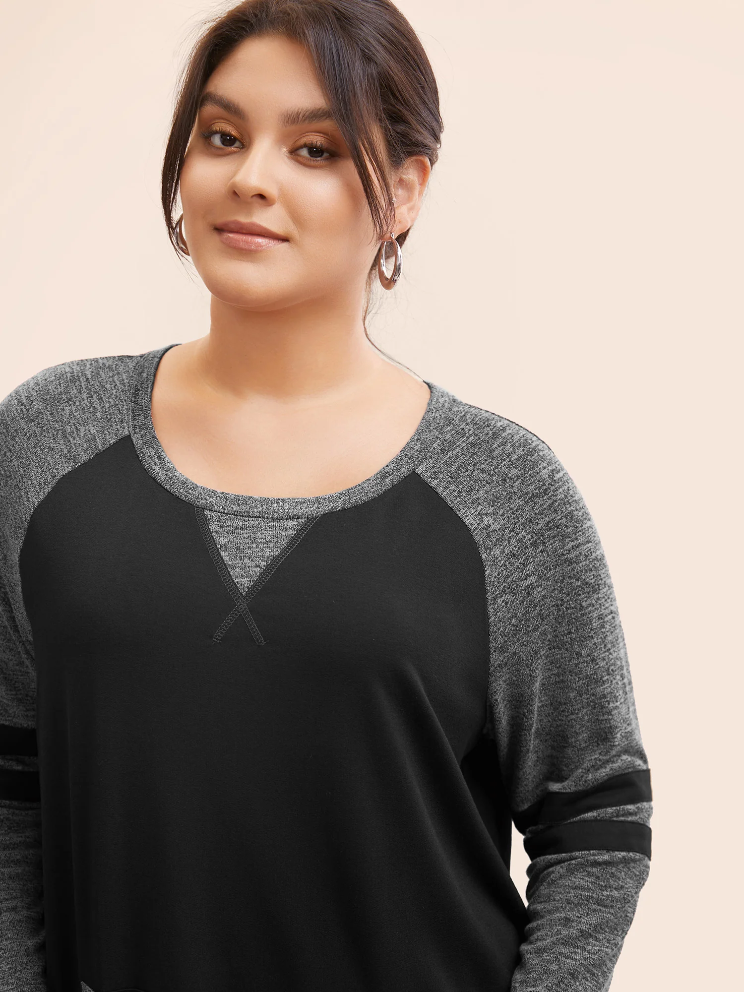 Striped Contrast Pocket Raglan Sleeve High Low Hem Sweatshirt - Image 23