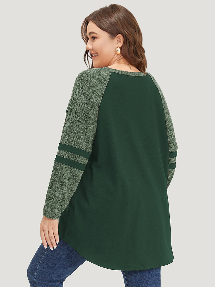 Striped Contrast Pocket Raglan Sleeve High Low Hem Sweatshirt - Image 26