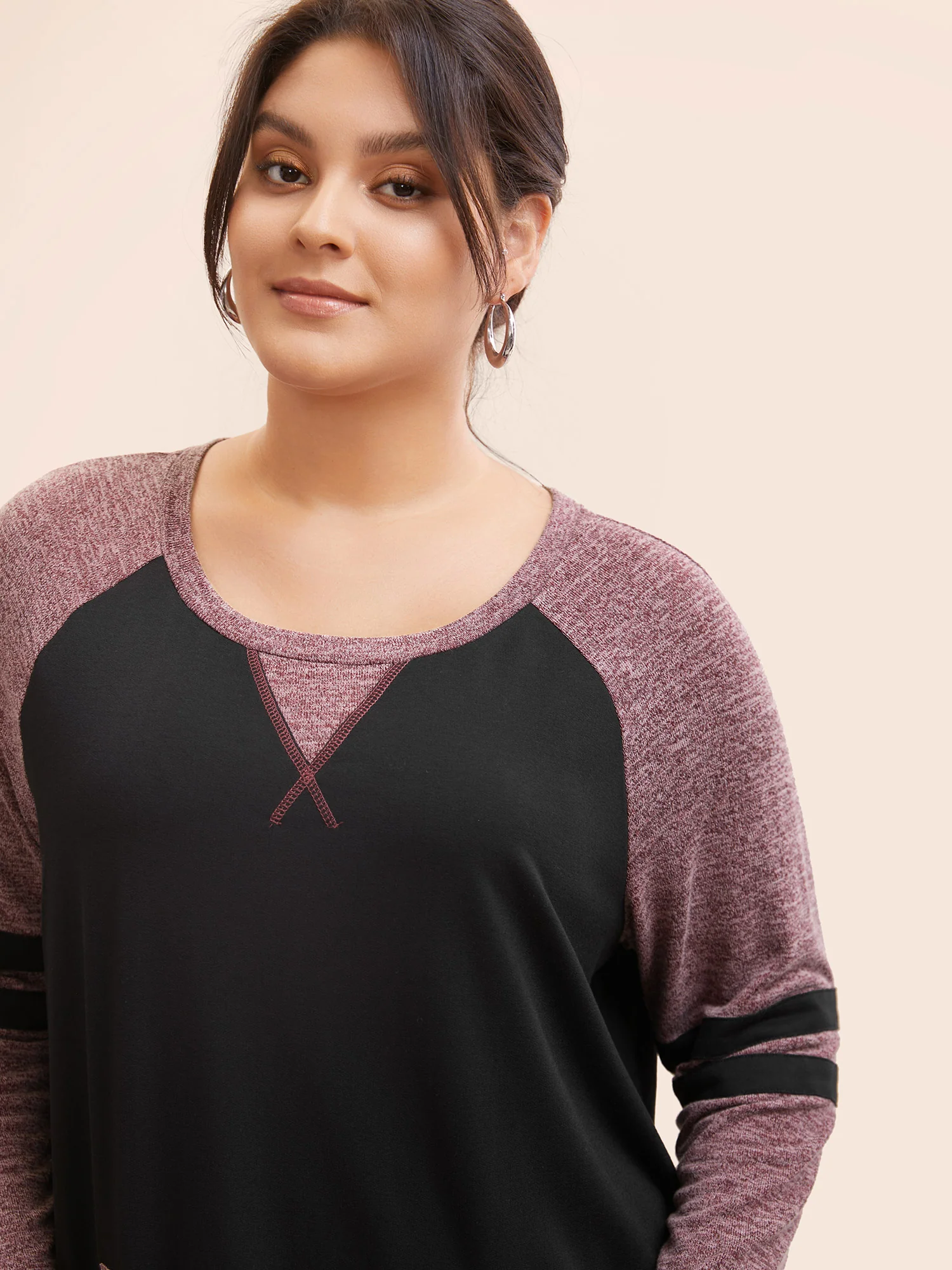 Striped Contrast Pocket Raglan Sleeve High Low Hem Sweatshirt - Image 3