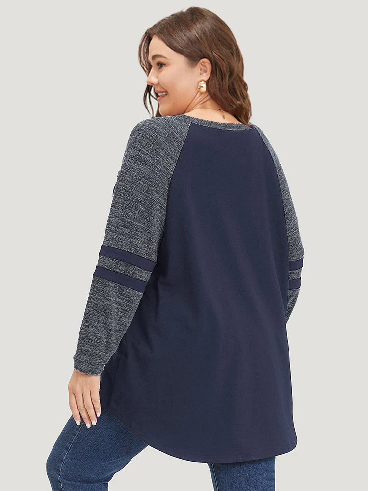 Striped Contrast Pocket Raglan Sleeve High Low Hem Sweatshirt - Image 31