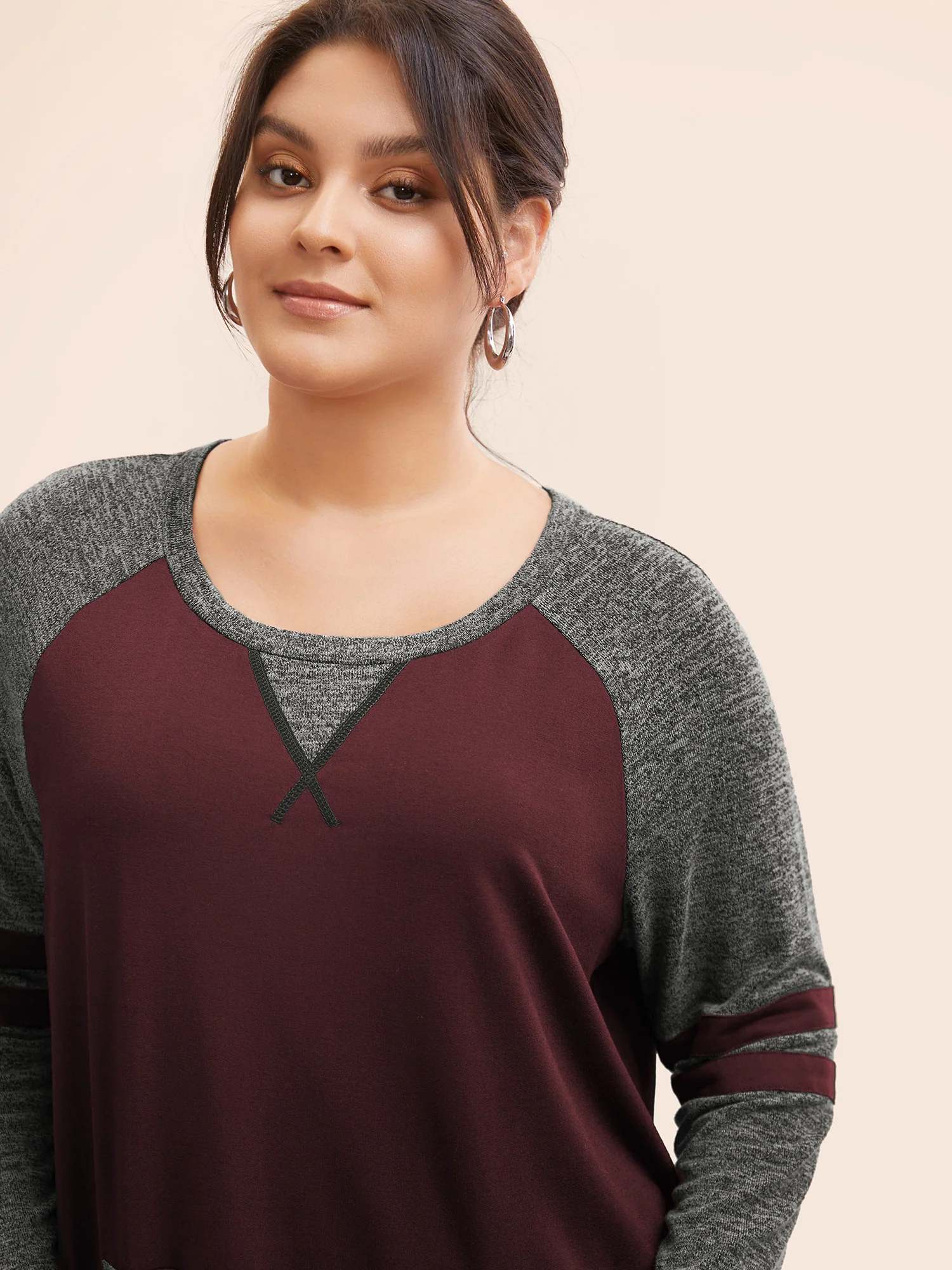 Striped Contrast Pocket Raglan Sleeve High Low Hem Sweatshirt - Image 37
