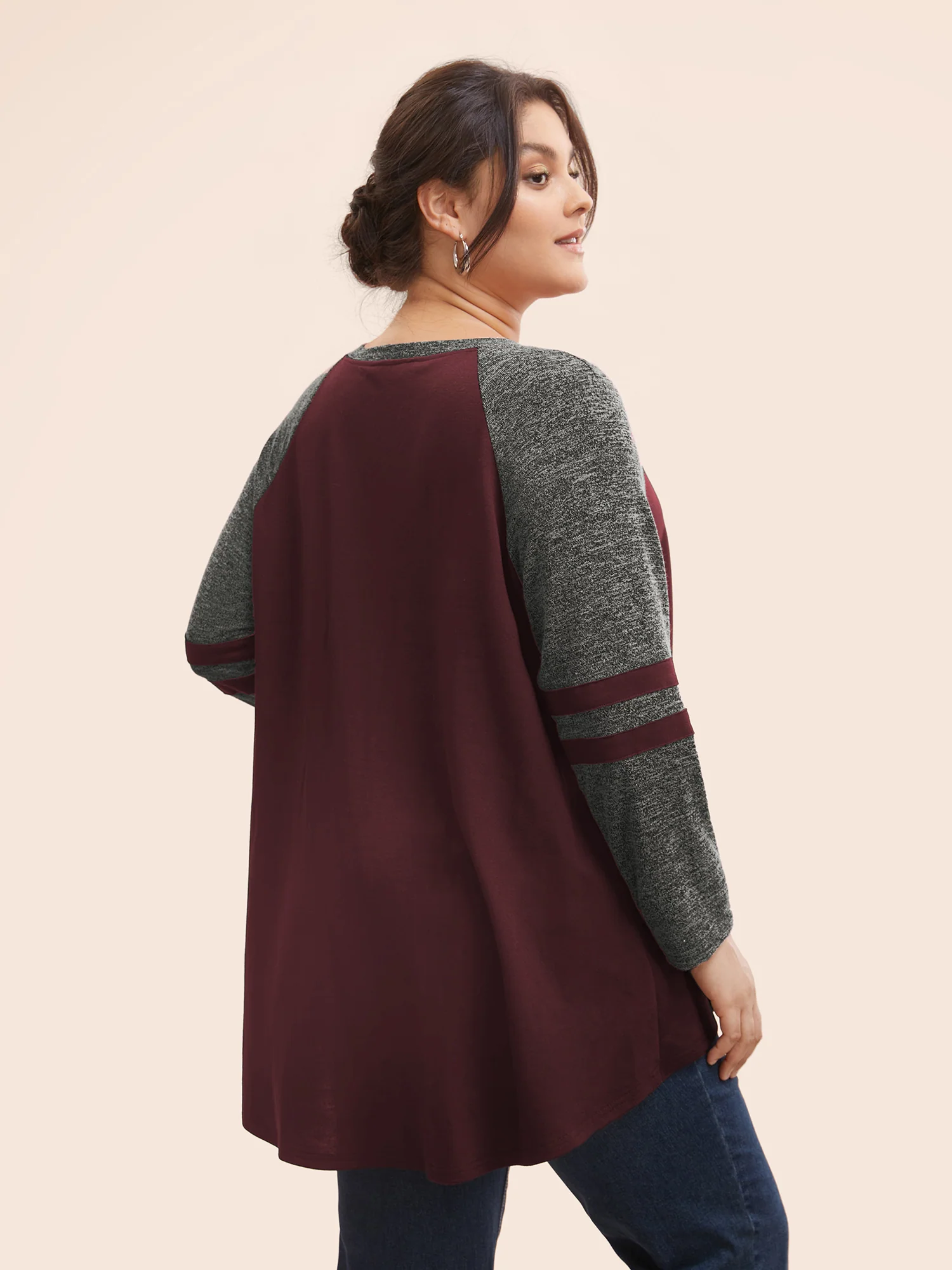 Striped Contrast Pocket Raglan Sleeve High Low Hem Sweatshirt - Image 38