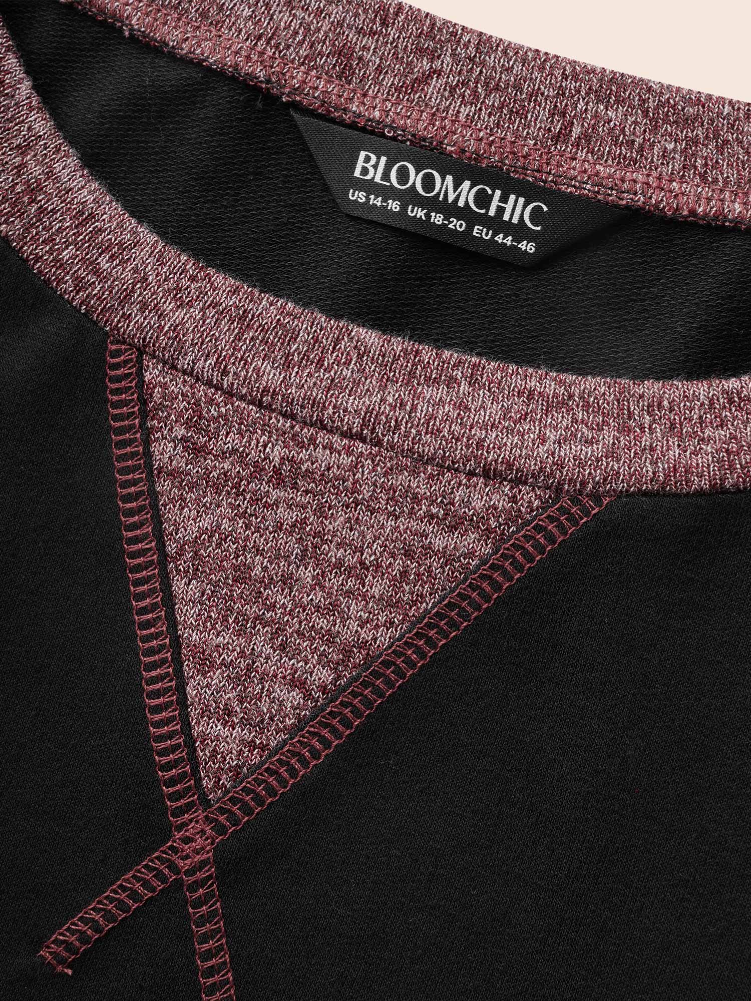 Striped Contrast Pocket Raglan Sleeve High Low Hem Sweatshirt - Image 5