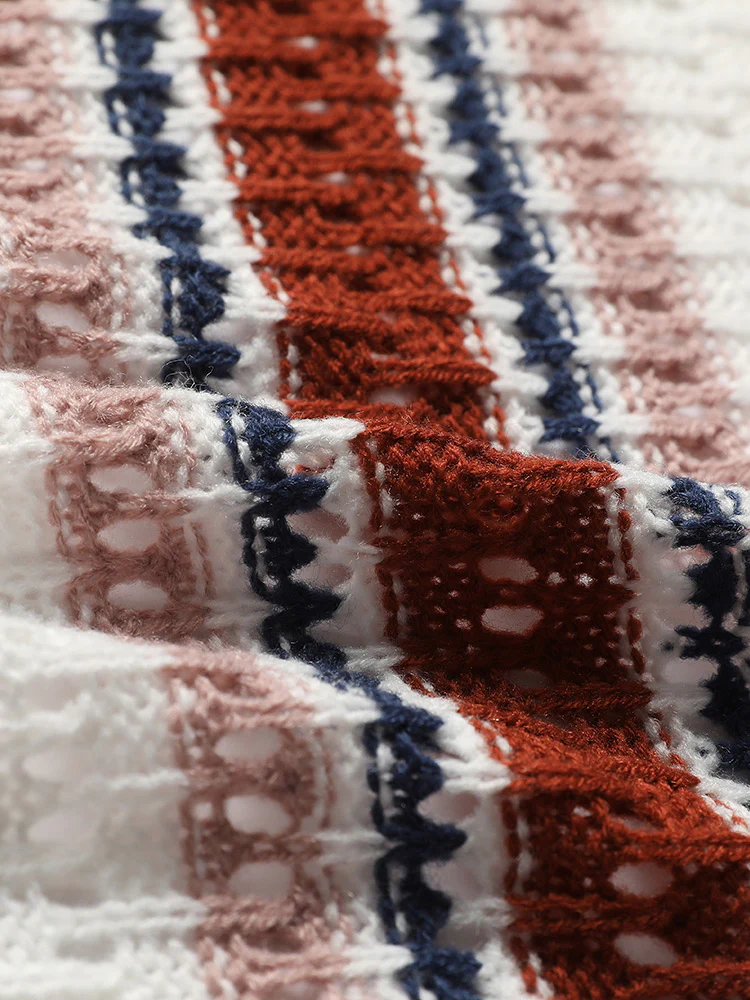 Striped Contrast Pointelle Knit Button Through Cardigan - Image 8