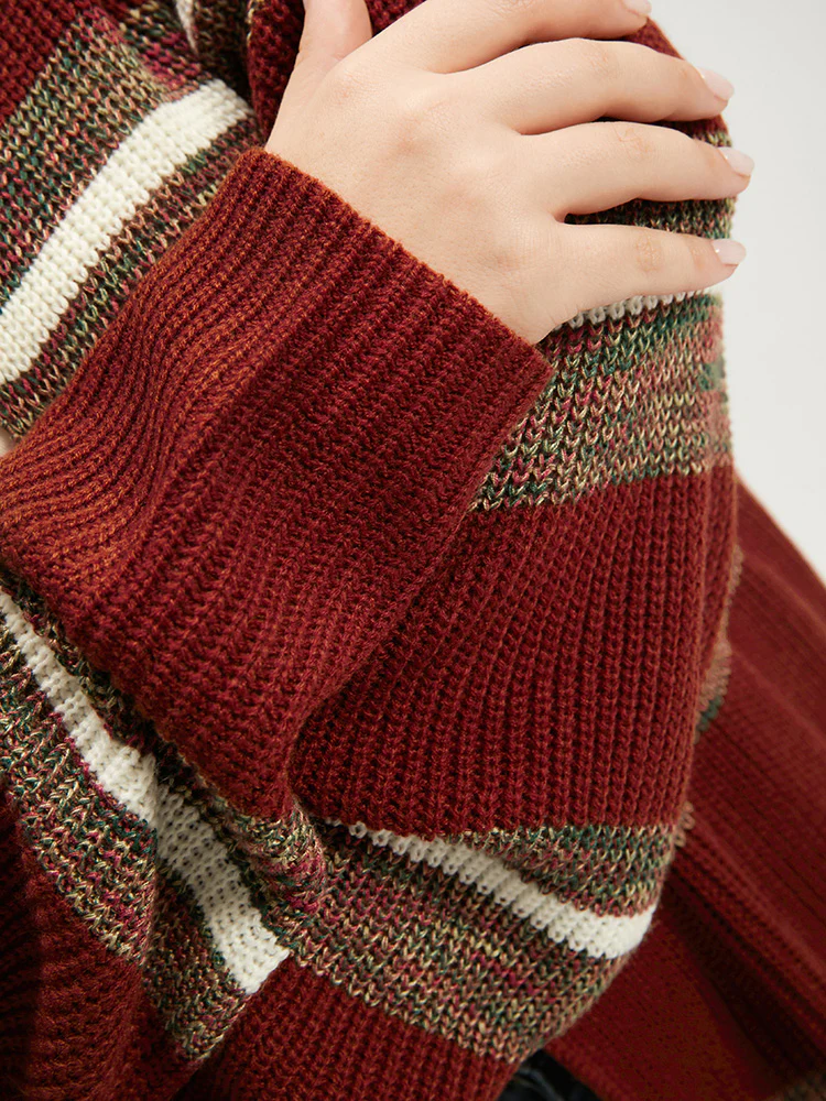 Striped Contrast Pointelle Knit Open Front Heather Cardigan - Image 7