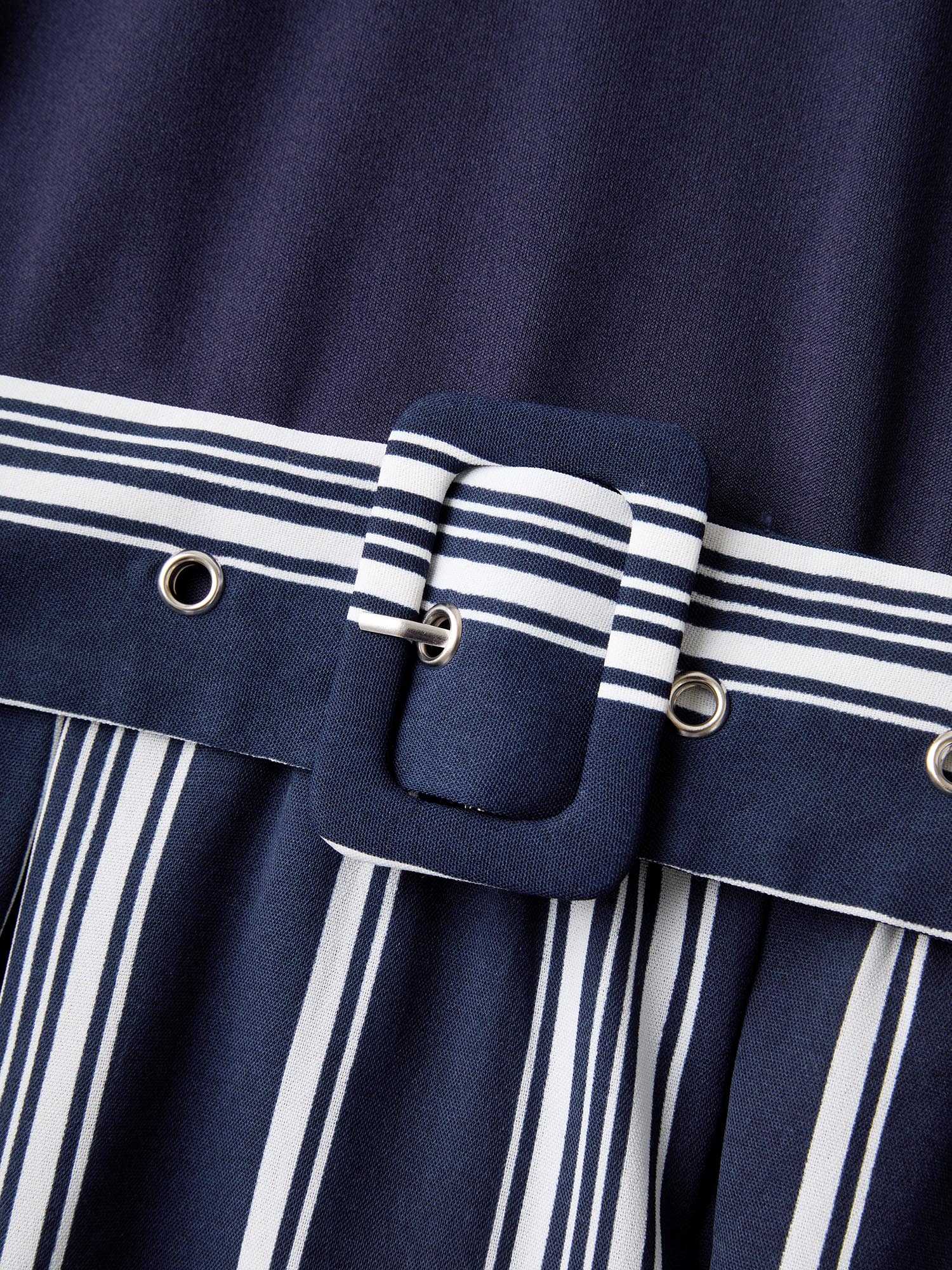 Striped Contrast Print Waist-Cinched Midi Dress - Image 5