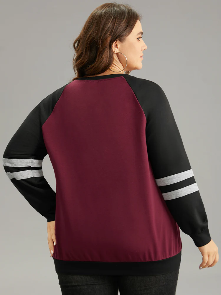 Striped Contrast Raglan Sleeve Stitch Sweatshirt - Image 2