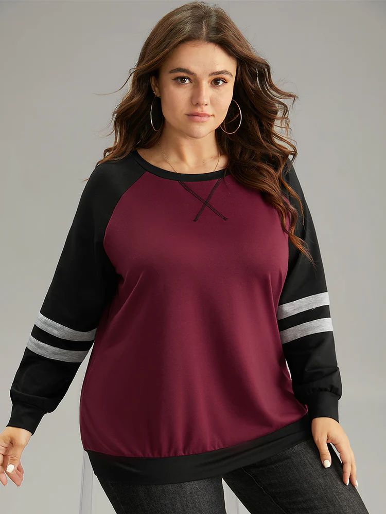 Striped Contrast Raglan Sleeve Stitch Sweatshirt - Image 3
