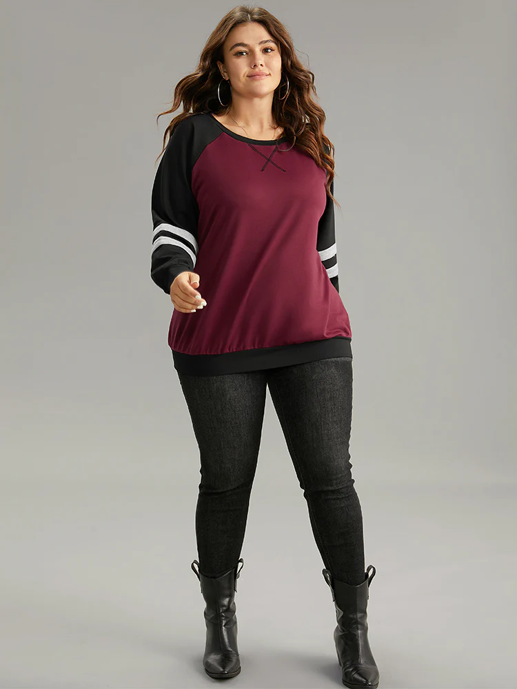 Striped Contrast Raglan Sleeve Stitch Sweatshirt - Image 4
