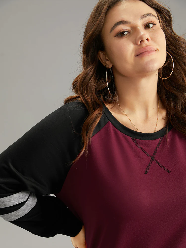 Striped Contrast Raglan Sleeve Stitch Sweatshirt - Image 5