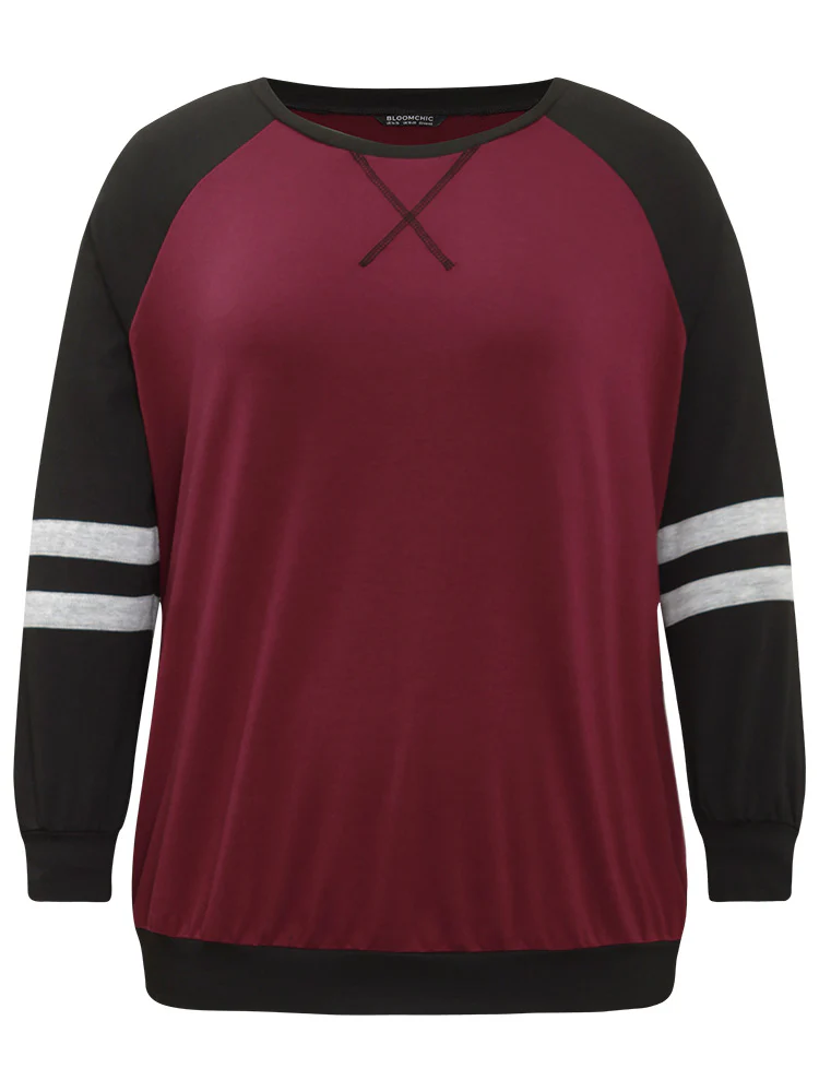 Striped Contrast Raglan Sleeve Stitch Sweatshirt - Image 6