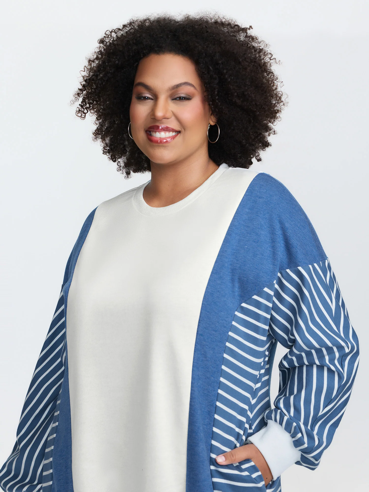 Striped Contrast Relaxed-Fit Mini Dress - Image 2