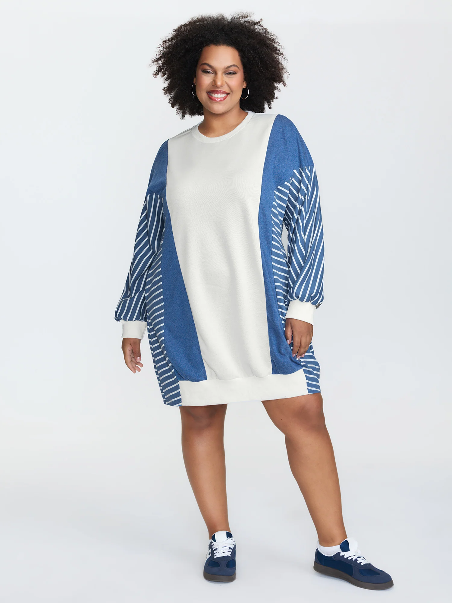 Striped Contrast Relaxed-Fit Mini Dress - Image 3