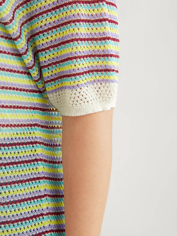 Striped Contrast Round Neck Knit Top - Image 8