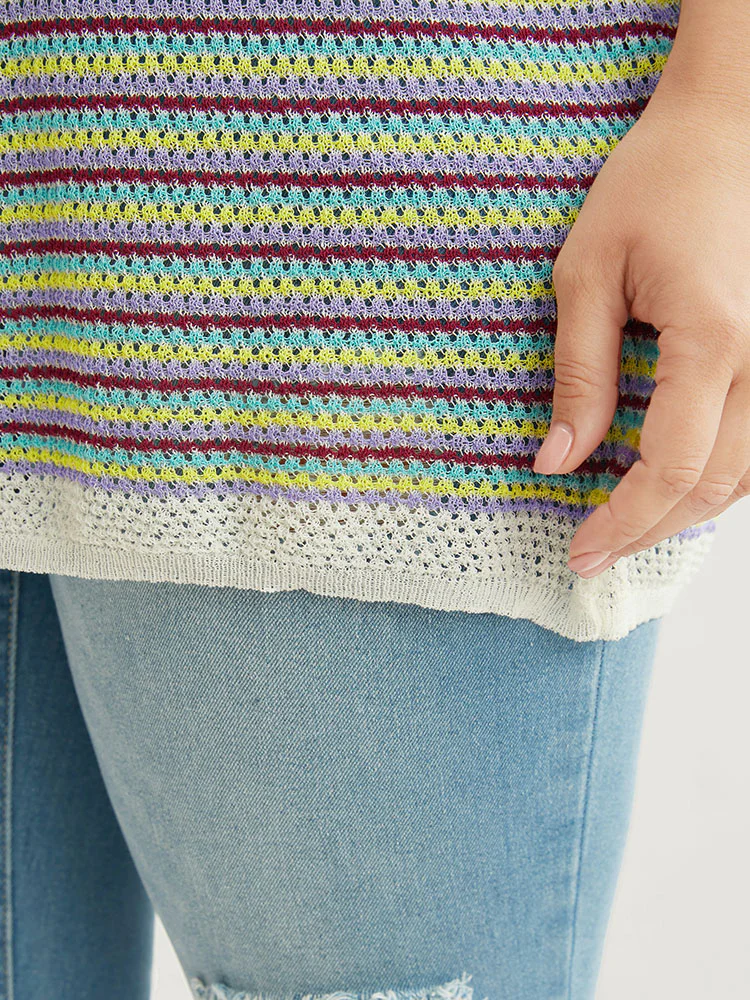 Striped Contrast Round Neck Knit Top - Image 9