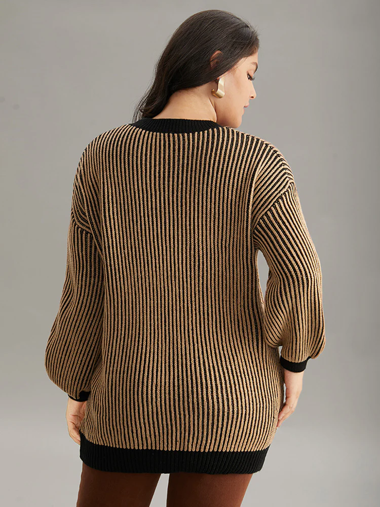 Striped Contrast Round Neck Pullover - Image 2
