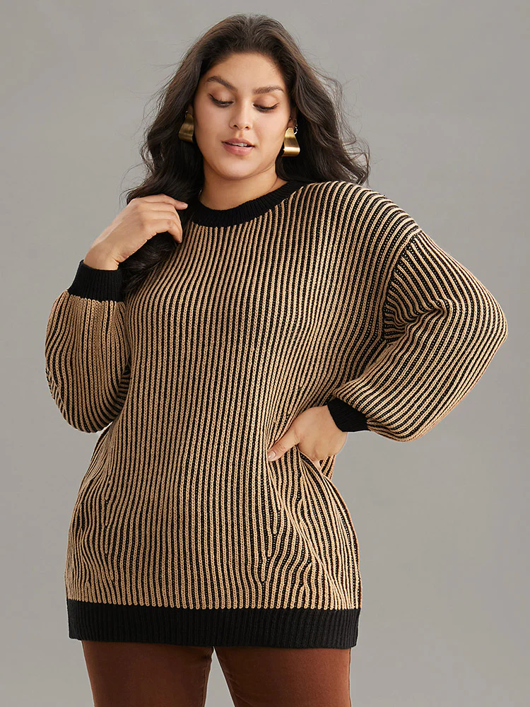 Striped Contrast Round Neck Pullover - Image 3
