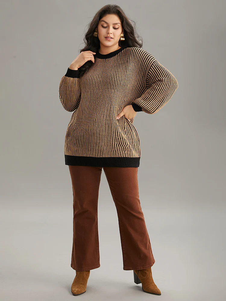 Striped Contrast Round Neck Pullover - Image 4