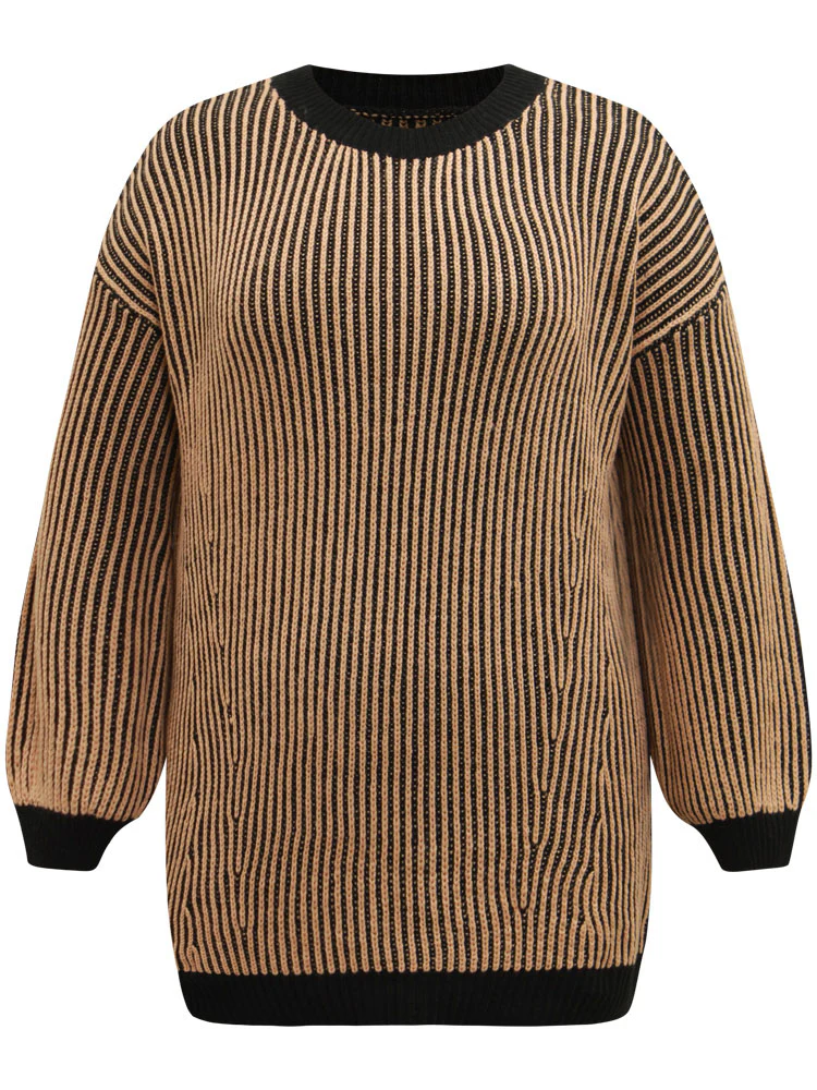 Striped Contrast Round Neck Pullover - Image 6