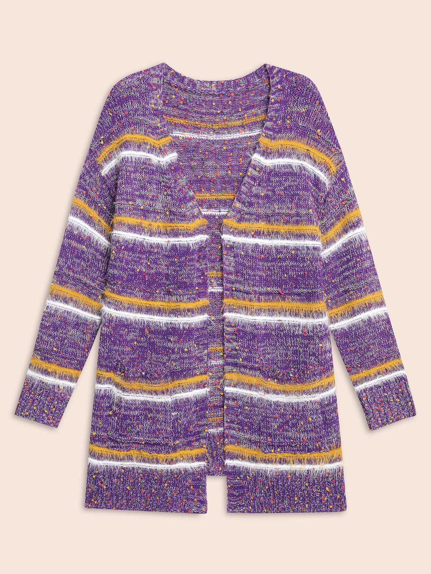 Striped Contrast Texture Fluffy Cardigan - Image 8
