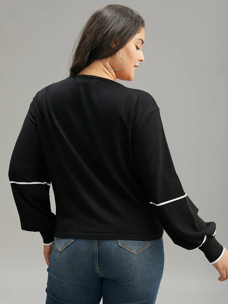 Supersoft Essentials Striped Contrast Ties Lantern Sleeve Cardigan - Image 2