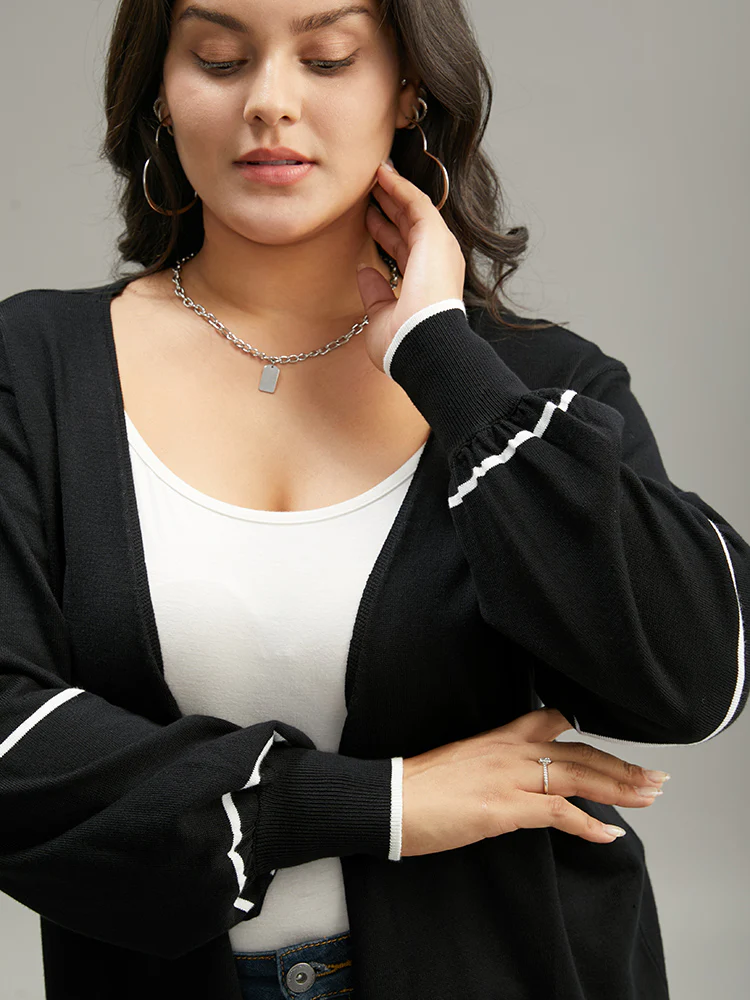 Supersoft Essentials Striped Contrast Ties Lantern Sleeve Cardigan - Image 6