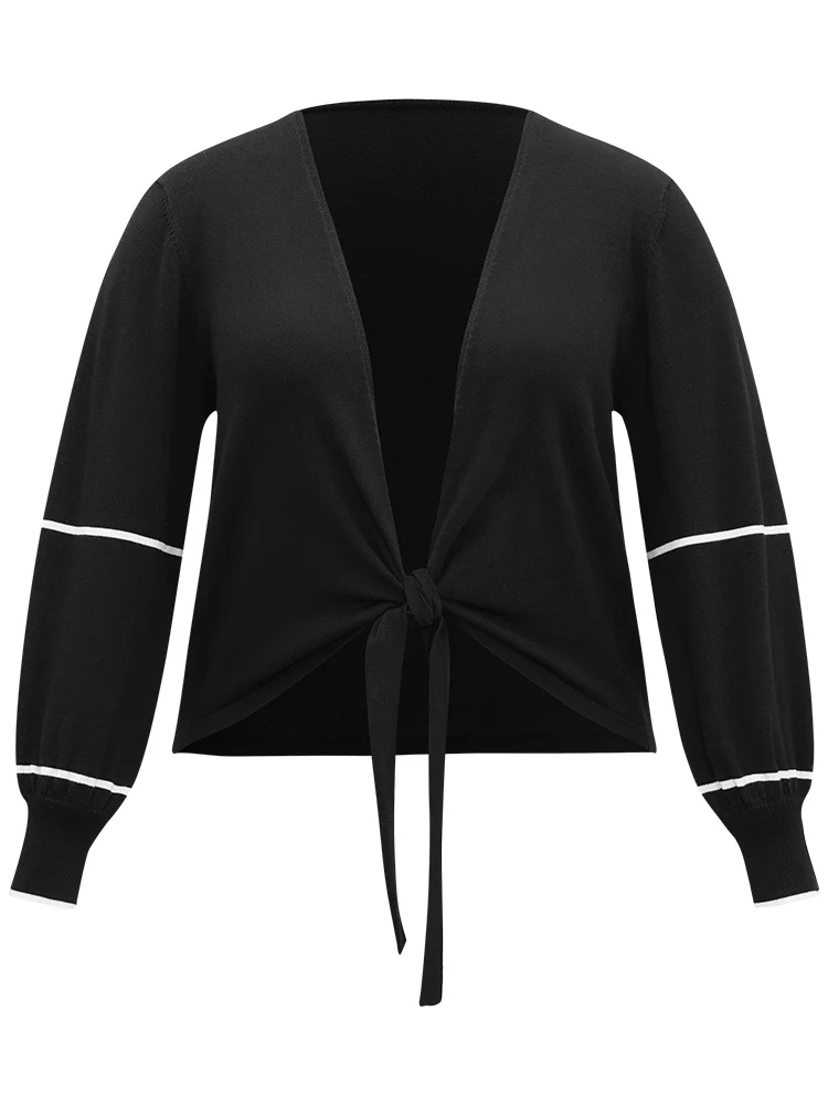Supersoft Essentials Striped Contrast Ties Lantern Sleeve Cardigan - Image 9
