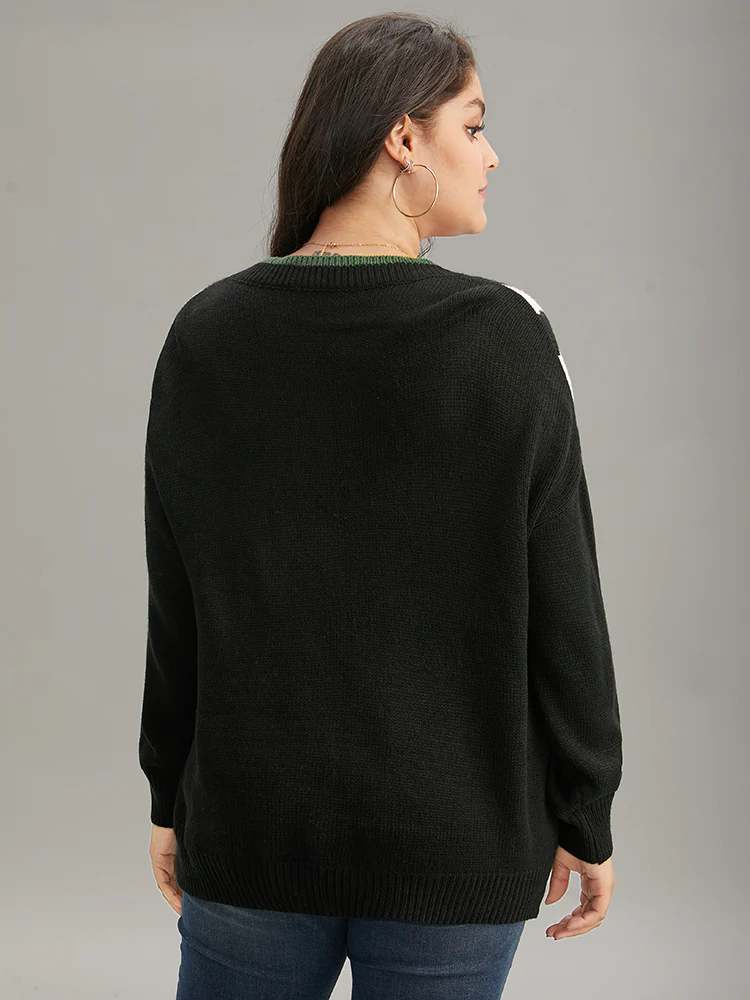 Striped Contrast Trim  Long Sleeve Pullover - Image 2