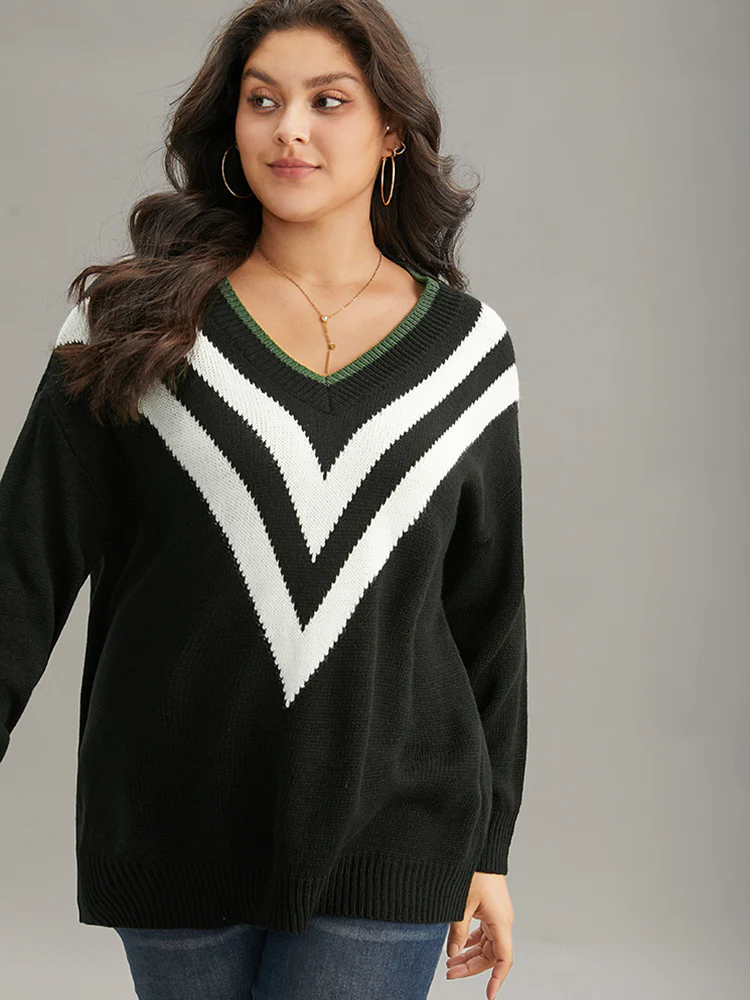 Striped Contrast Trim  Long Sleeve Pullover - Image 3