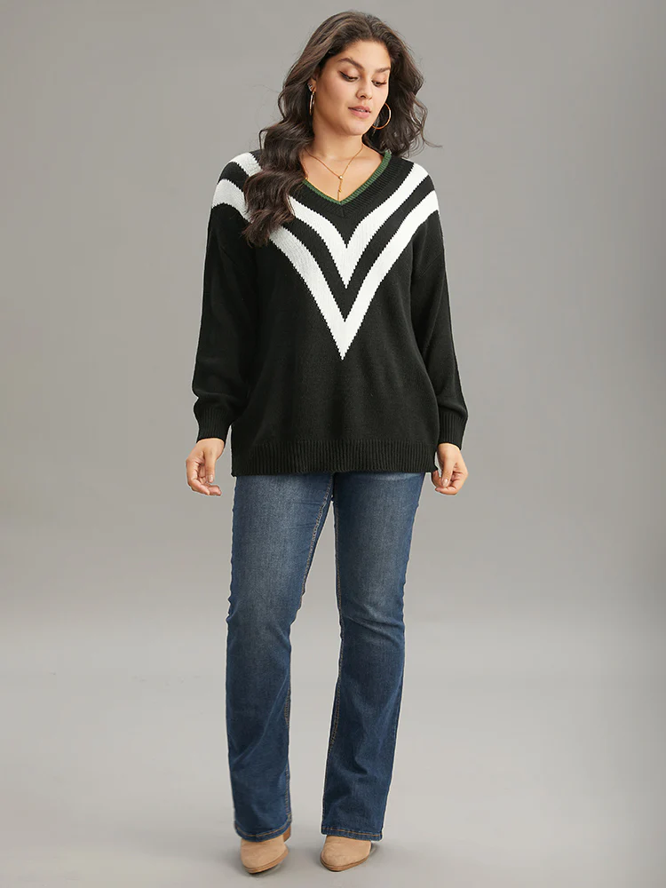 Striped Contrast Trim  Long Sleeve Pullover - Image 4