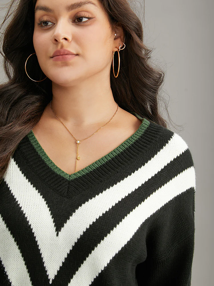 Striped Contrast Trim  Long Sleeve Pullover - Image 5