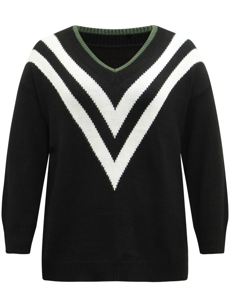 Striped Contrast Trim  Long Sleeve Pullover - Image 6